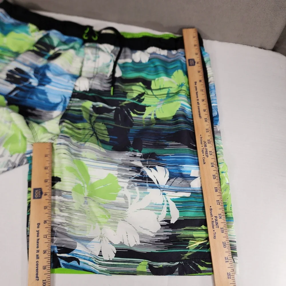 Speedo Swim Trunks sz XXL Men Floral Blue Green Black White Mesh Lined 40